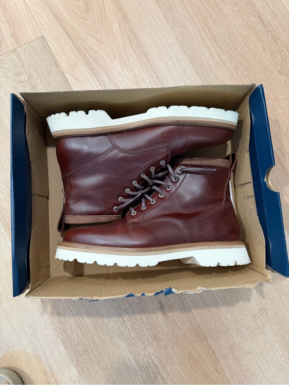 Cole Haan Brown Leather Lace-Up Boots with White Lug Sole